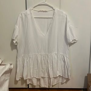 Zara hi/lo oversized white cotton blouse